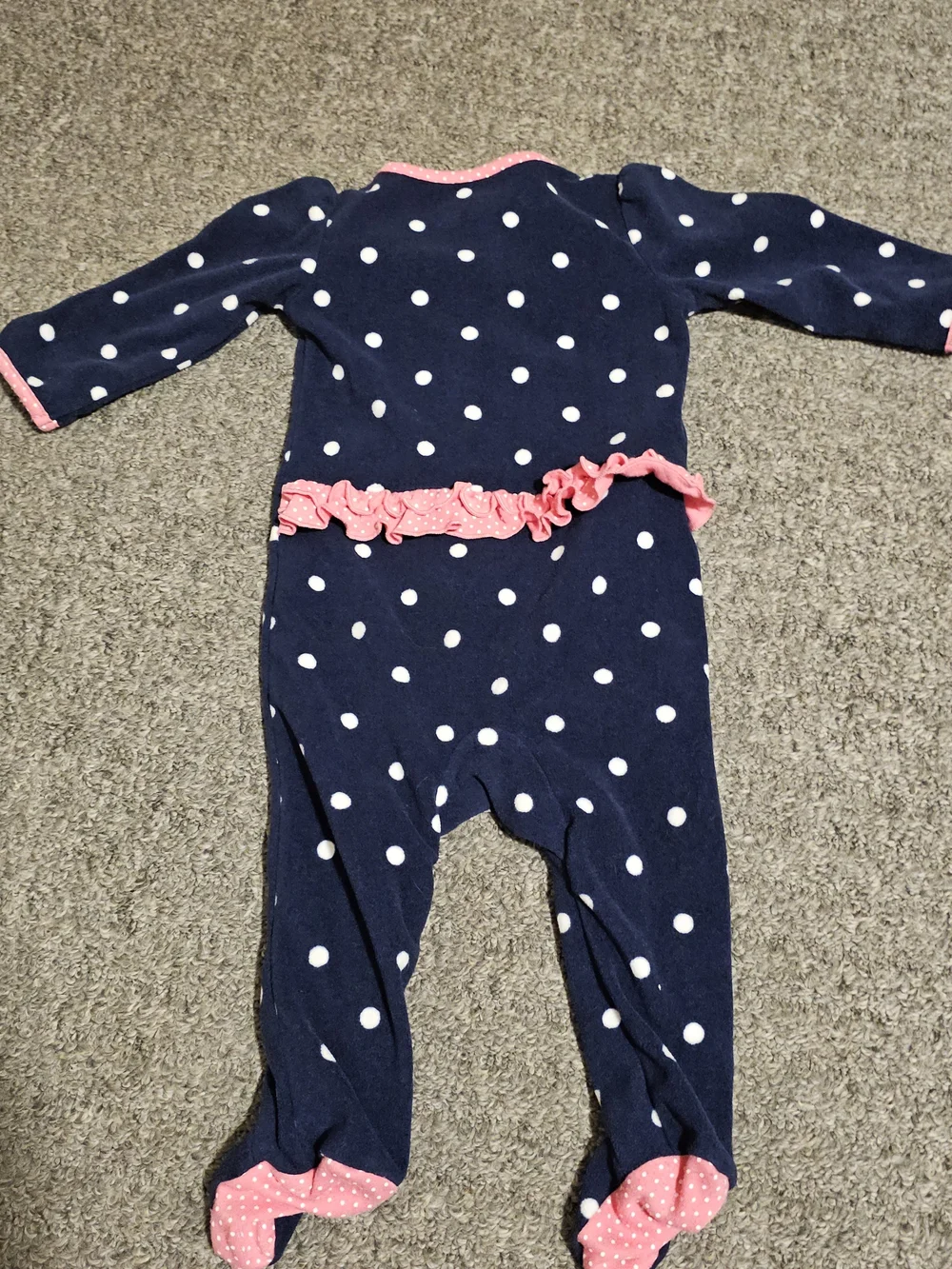 Carter's Navy Polka Dot Footed One-Piece with Fox Patch and Pink Trim